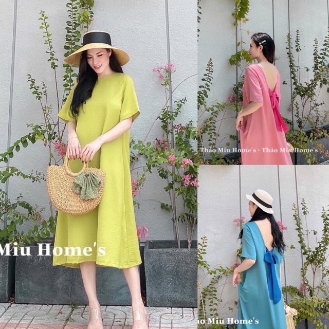 Váy lụa buộc nơ dáng suông🌈3 màu ảnh thật