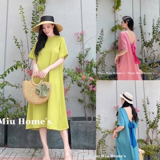 Váy lụa buộc nơ dáng suông🌈3 màu ảnh thật
