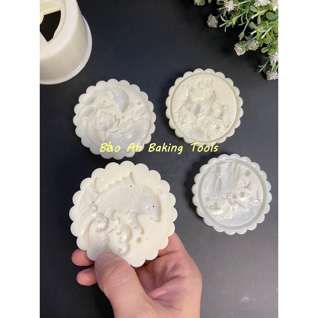 Khuôn trung thu lò xo 4 mặt hình hươu cá phong thủy 125gram - 150gram
