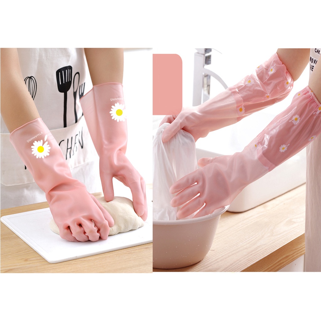 Găng, Gang Tay Cao Su Chống Thấm Giặt Đồ, Rửa Bát Hoa Cúc Cao Cấp