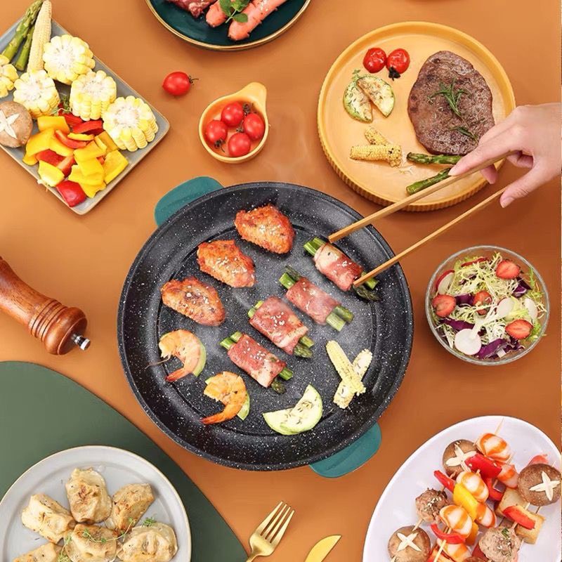 Chảo Nướng Điện xanh Mini Đa Năng 26cm, Bếp Nướng Điện Chống Dính(sẵn hàng)