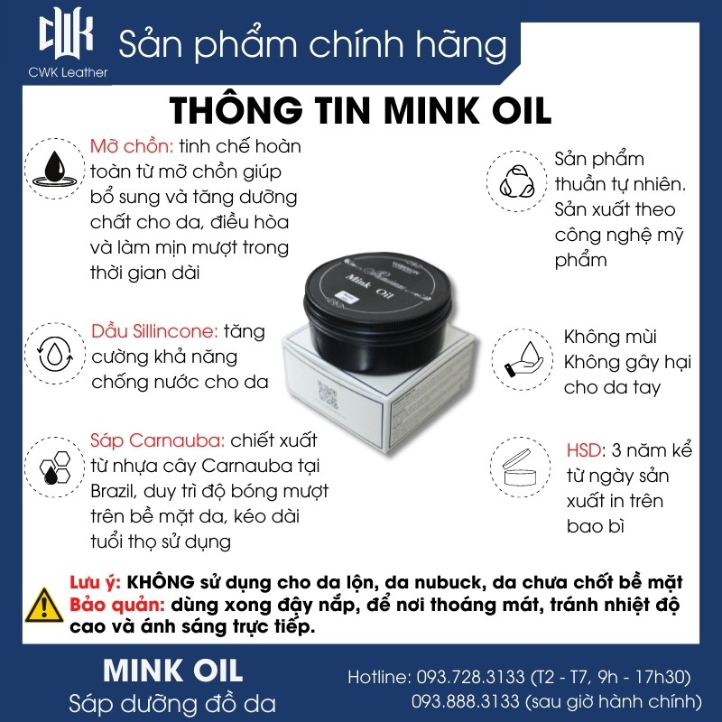 [Chính Hãng Woodson] Mink oil dầu chồn màu nâu chuyên bảo dưỡng và phục hồi đồ da, túi xách, áo, ví, giày da