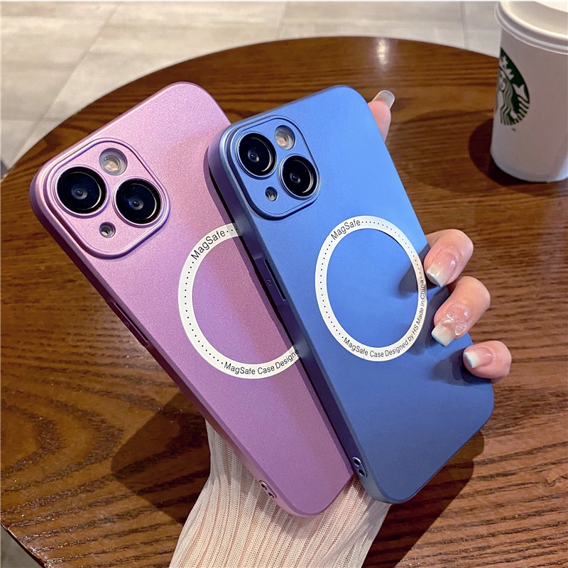 Ốp Điện Thoại Kết Cấu Kim Loại Có Vòng Nhẫn Từ Tính Bảo Vệ Ống Kính Máy Ảnh Cho iPhone 13 12 Pro Max 12 SE 2020 11 Pro Max XS XR 7 8 Plus