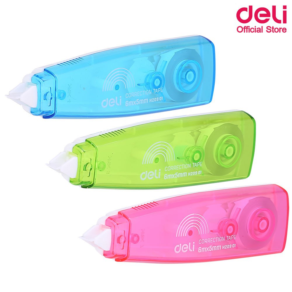 Bút xóa băng Deli - Kích thước 6mx5mm - Hồng/ Xanh Dương/ Xanh lá - EH20901