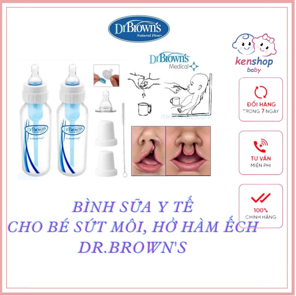 Bình sữa Dr.Brown's y tế dành cho trẻ sứt môi hở hàm ếch 250ml
