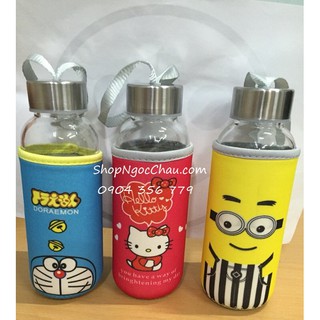 Bình nước thủy tinh minion/hello kitty/doraemon