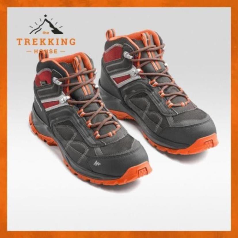 Giày leo núi trekking cổ lửng chống thấm nước, giày phượt dã ngoại outdoor Quechua Xám-Cam P09 :