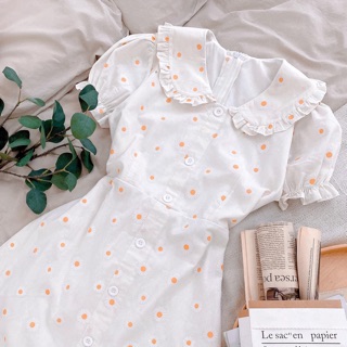 Đầm Xoè Hoa Cúc Nổi Cổ Bèo
