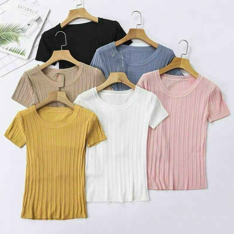 Áo Len Dệt Kim Cổ Tròn Tay Ngắn Nhiều Màu Phong Cách Đơn Giản Hàn Quốc | Smide Clothing