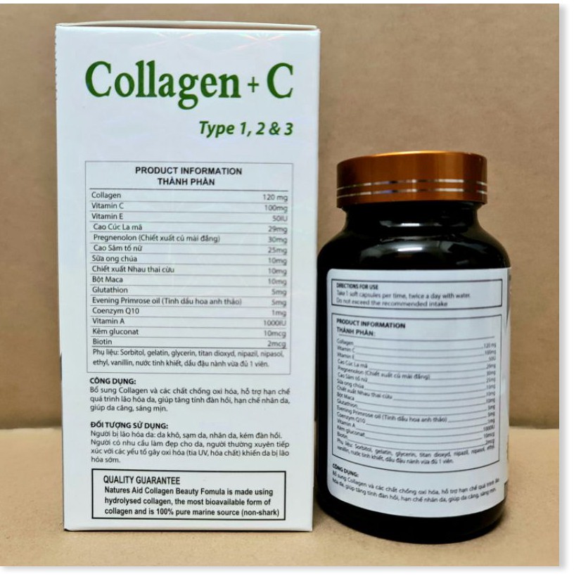 Collagen+C 16000mg đẹp da, chống lão hóa, mờ thâm, trắng da Hộp 60 viên
