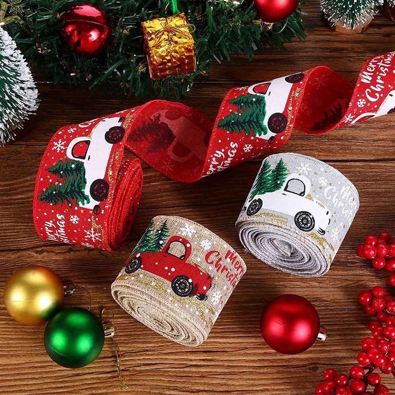 Dây ruy băng sợi đay giả thêu 5/6M dùng cho trang trí cây thông Noel thủ công DIY