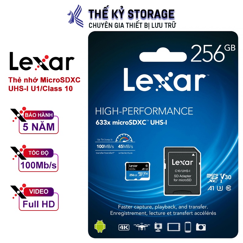 Thẻ nhớ Lexar High-Performance 633x microSDHC™ UHS-I Cards 256GB - Hàng chính hãng