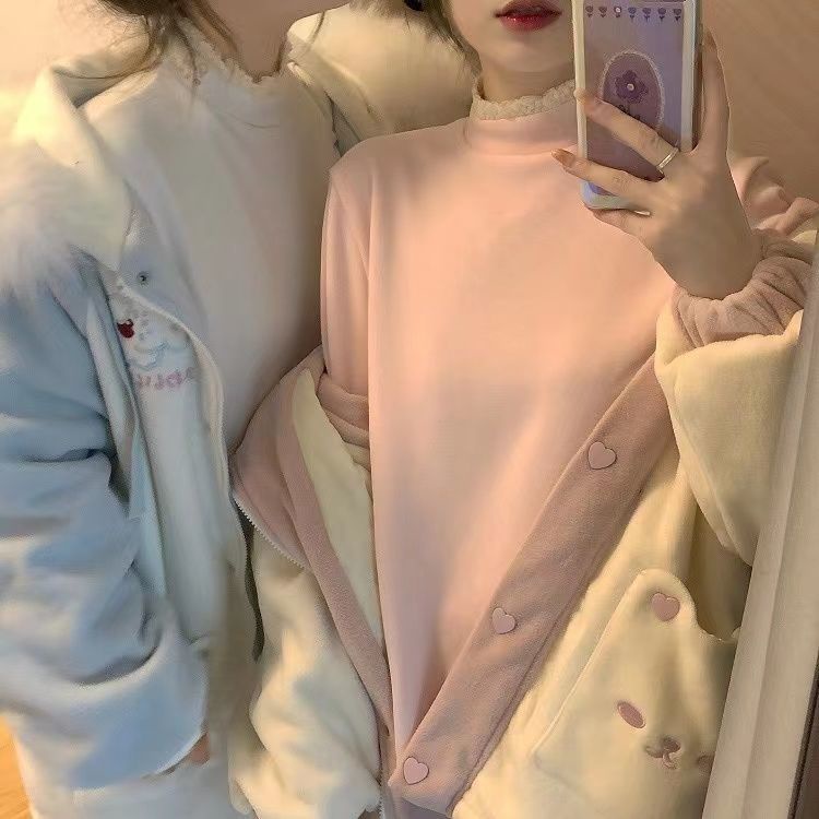 Áo nhung tay dài thêu hình thỏ dễ thương cho nữ