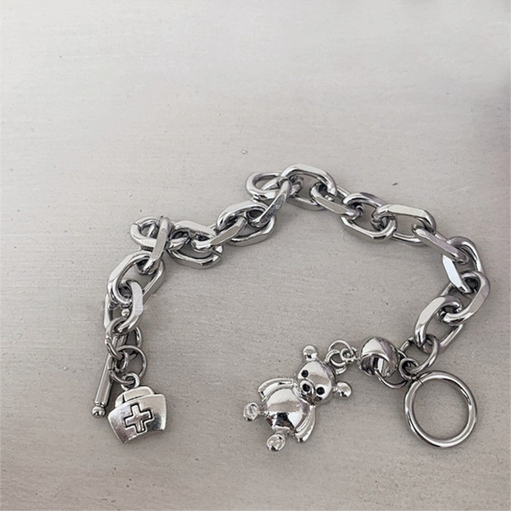 Vòng tay kim loại mặt hình gấu kiểu dáng hàn quốc độc đáo