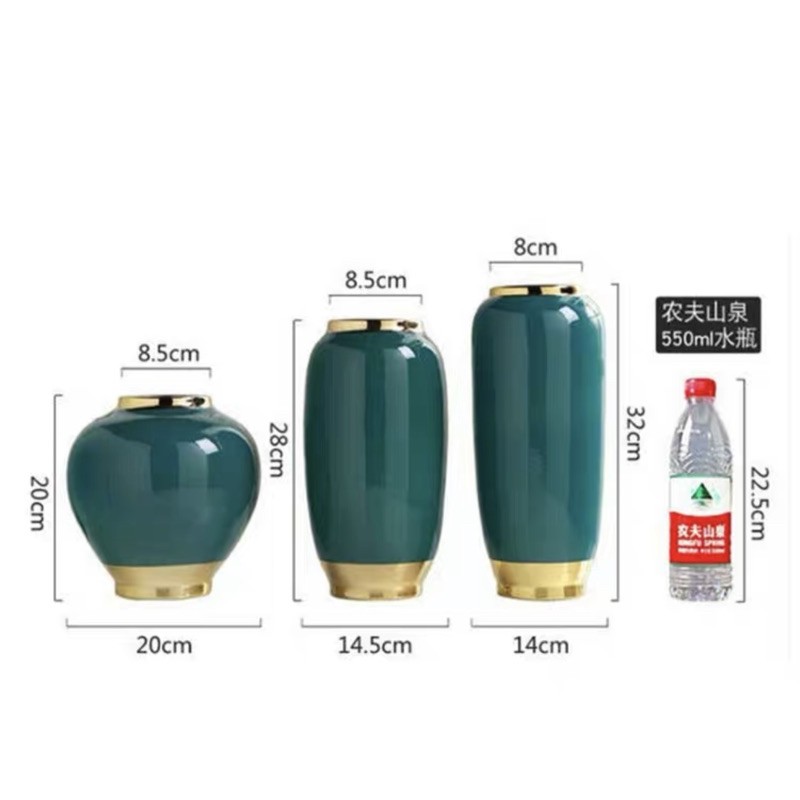 3 lọ hoa sứ xanh viền vàng