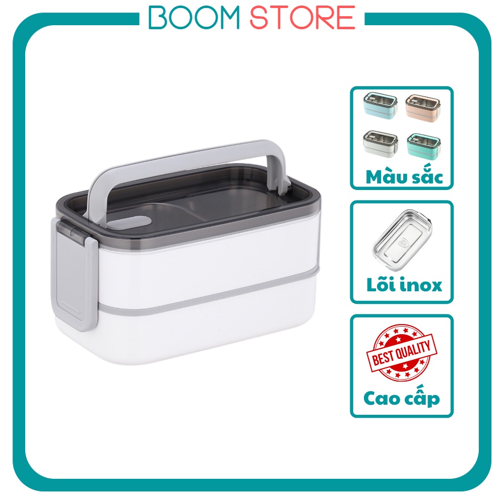 Hộp cơm giữ nhiệt văn phòng INOX 304 3 ngăn 2 tầng cao cấp Boom Store HC01