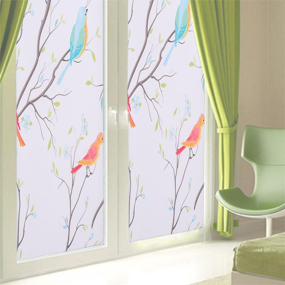 LONTIME Miếng Dán Cửa Sổ Tĩnh Điện Chống Tia Uv Hình Chú Chim Nhánh Cây 3D