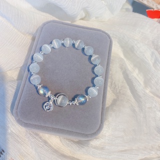  Vòng tay nữ lắc tay nữ bạc s925 đá moonstone mix đá mắt mèo trắng  Cá jewelry LTB167 