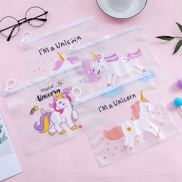 Hộp bút trong suốt nhìn xuyên hình độc giác unicorn – Giao màu ngẫu nhiên