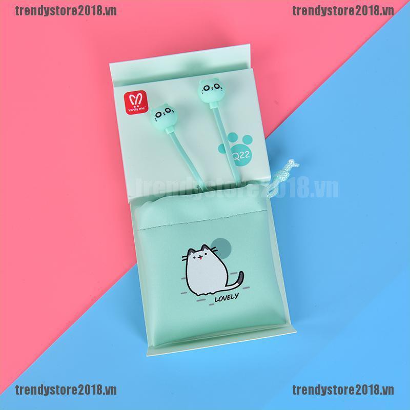 Tai Nghe Hình Mèo Dễ Thương Có Dây Kèm Túi Đựng