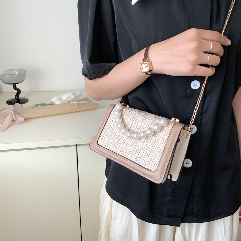 IELGY Túi Đeo Vai Đan Rơm Phong Cách Hàn Quốc Thời Trang Cho Nữ