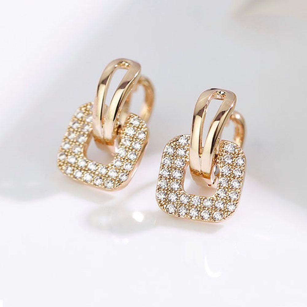 QQMALL Hoa Tai Dáng Dài Mặt Hình Vuông Phong Cách Cổ Điển Cho Nữ