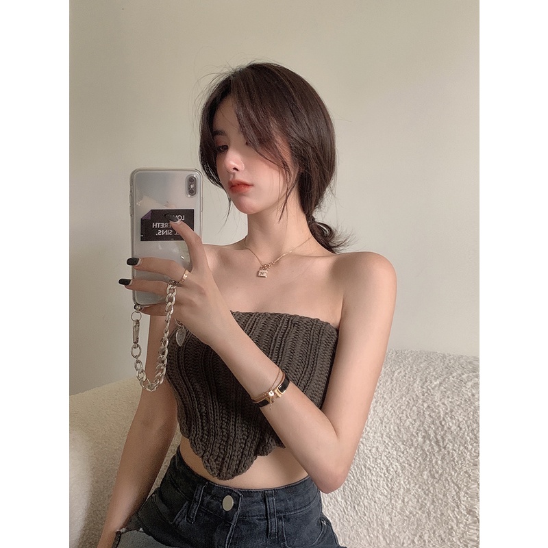 QADCOL  Áo Ống Ngắn Dáng Ôm Cột Dây Gợi Cảm Thời Trang Mùa Hè Hàn Quốc Cho Nữ