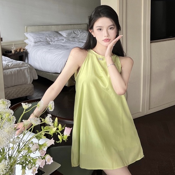 Đầm Cổ Tròn Không Tay Thời Trang Mùa Hè Pháp Cho Nữ