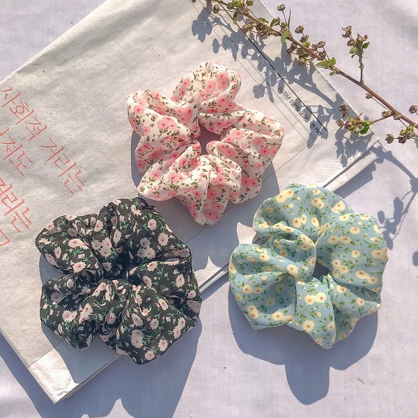 Dây Buộc Tóc Vải Crunchies Hoa Nhí Nhẹ Nhàng Vintage