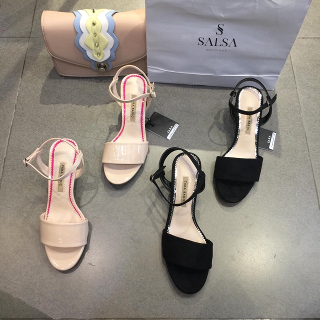 Sandal Zara Basic quai ngang gót trụ tròn 5p xuất xịn full box