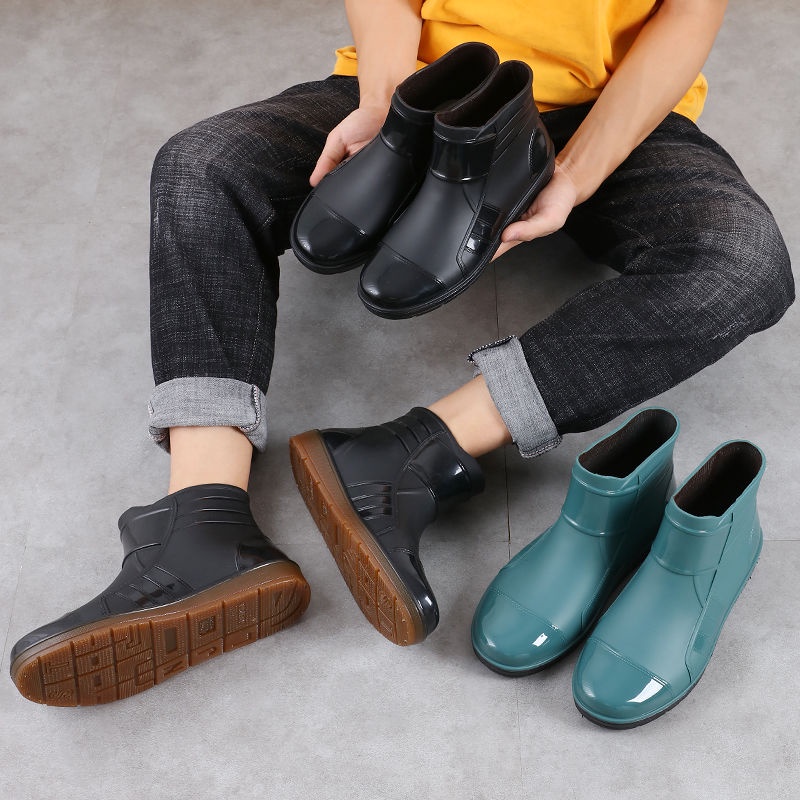Ủng Cao Su Đi Mưa Cổ Thấp Bằng Cao Su Phối Nhung Chống Trượt/Thấm Nước Cho Nam