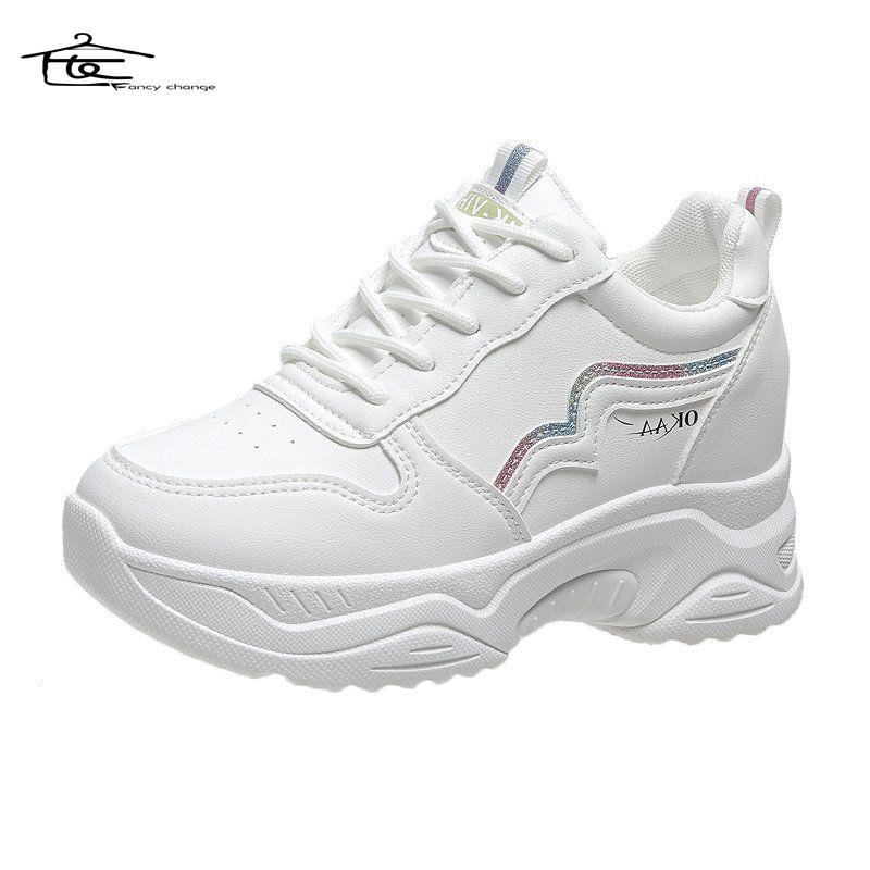 Giày Thể Thao Đế Dày Tăng Chiều Cao Màu Trắng Dễ Phối Đồ Thiết Kế Mới Thời Trang Mùa Thu Cho Nữ