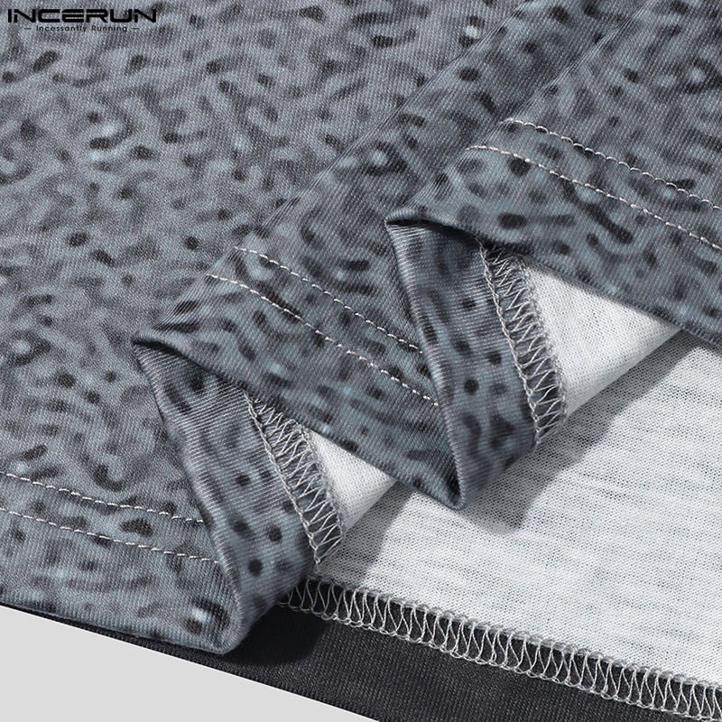 INCERUN Áo nam Ngắn Tay Cổ Tròn In Hình Thời Trang