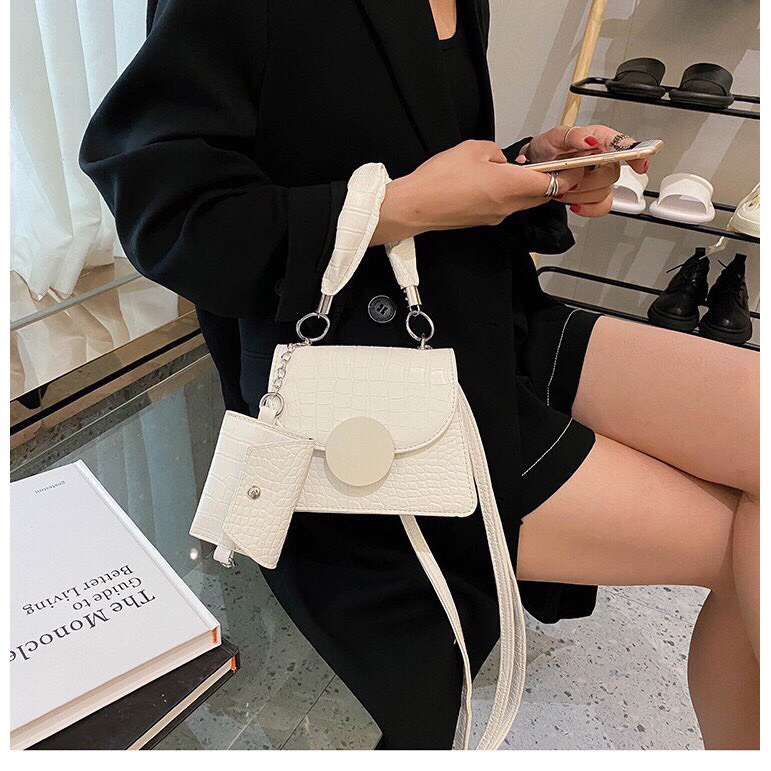 Túi Xách NữTặng Quà Túi Xách da PU cao cấp đeo chéo có vân kèm ví nhỏ xinh MÃ 7771