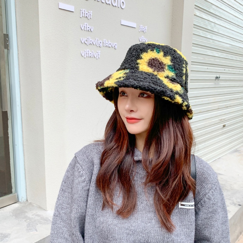 Nón Tai Bèo Lông Cừu Họa Tiết Hoa Hướng Dương Thời Trang