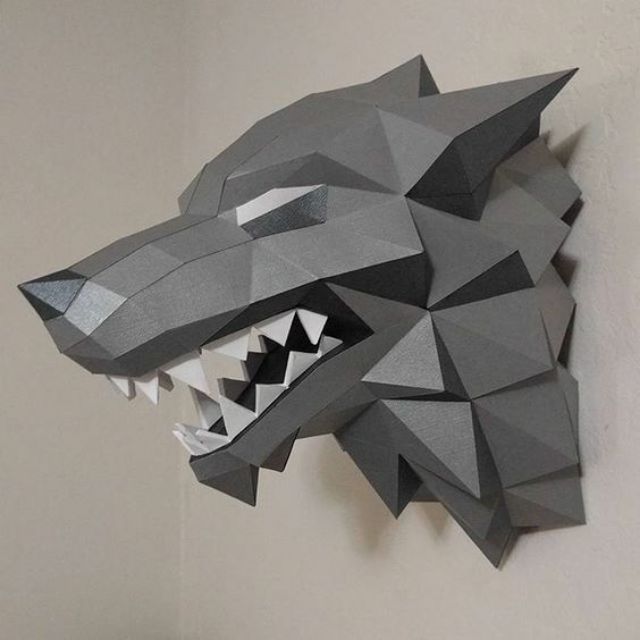 Mô hình giấy đầu sói treo tường Stark Direwolf Sigil Game of Thrones]
