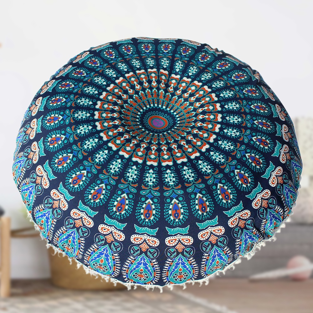 Pophouse Large Mandala Floor Pillows Round Bohemian Meditation Home Cushion Ottoman Pouf