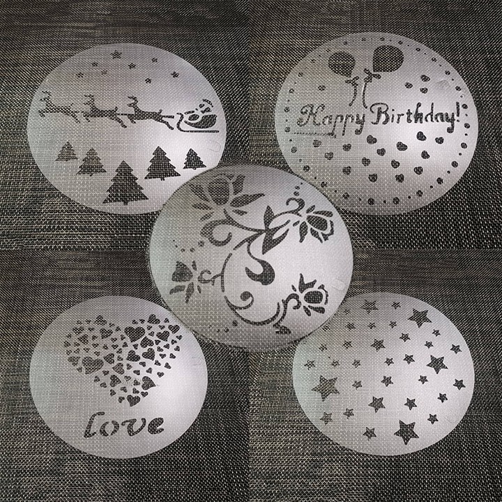 HCm -Set 5 tấm rắc bột nhựa Stencil 22.5cm  trang trí bánh hình Happy BrithDay tuần lộc