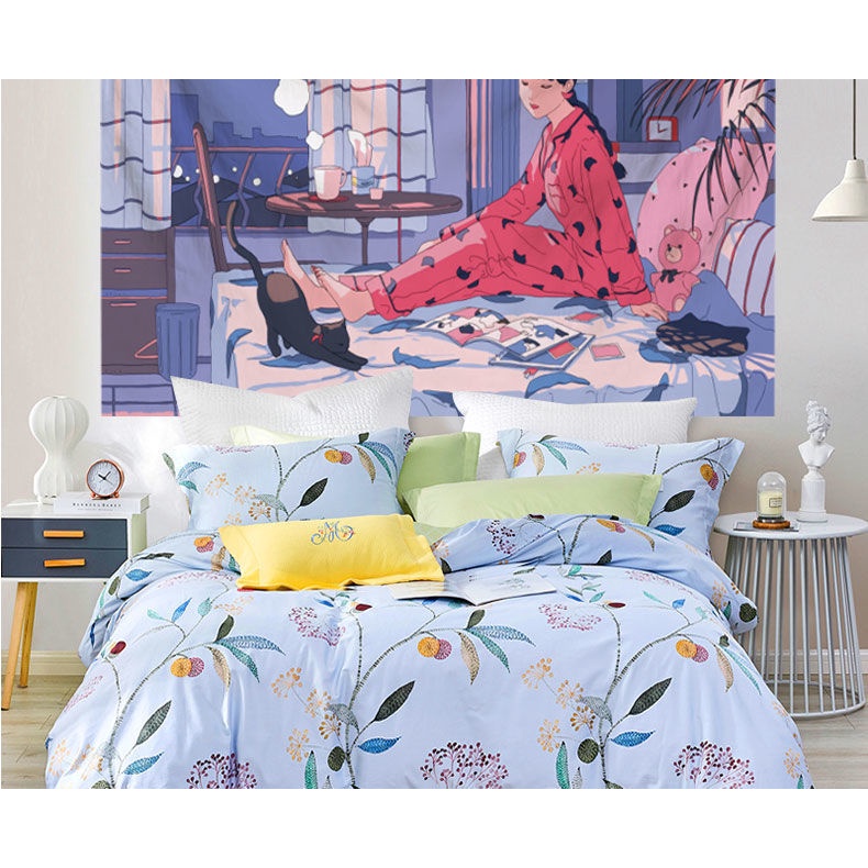 Tấm Vải Treo Tường Trang Trí Phông Nền Phòng Ngủ Hình Cô Gái Hoạt Hình