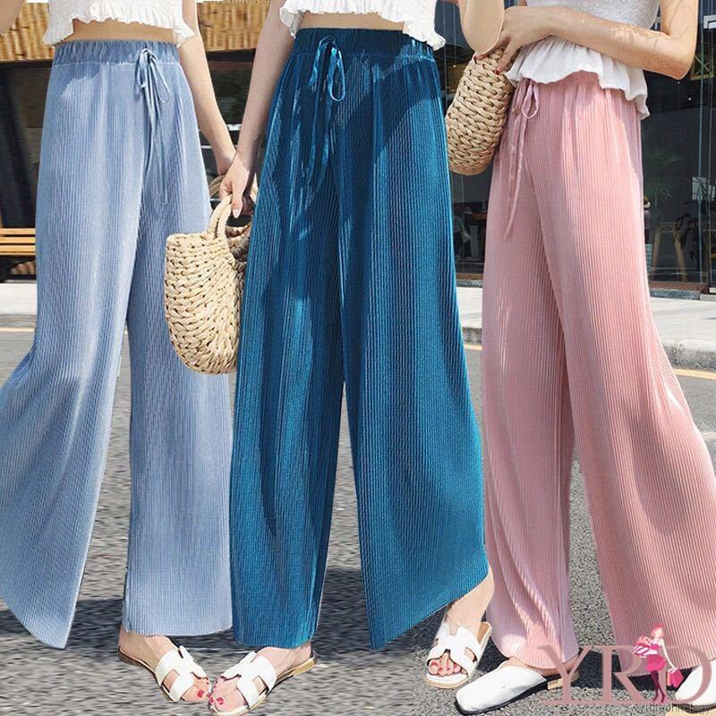 Quần ống rộng màu trơn bằng lụa thời trang | BigBuy360 - bigbuy360.vn