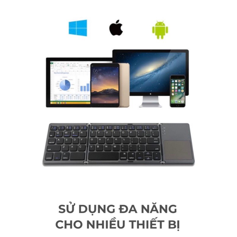 Nội Địa Trung Bàn Phím Không Dây Mini Gấp Gọn Bluetooth Tích Hợp Touchpad B033 – Có độ nhạy gấp 3 lần kết nối tự độn