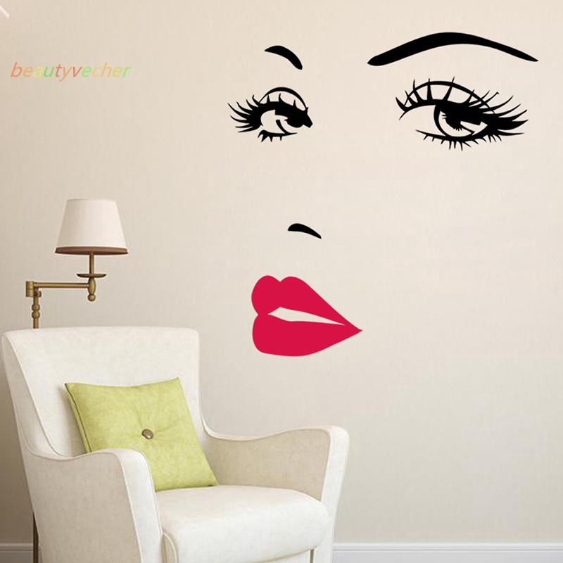 Hình dán tường đôi môi và lông mày chất liệu vinyl