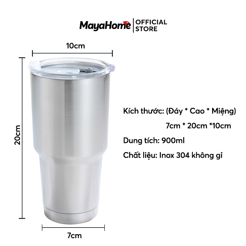 Bình Giữ Nhiệt Lock Lock 900ml Tặng Kèm Ống Hút Inox Thanh Cọ Rửa Và Túi Đựng, Cốc Uống Nước To