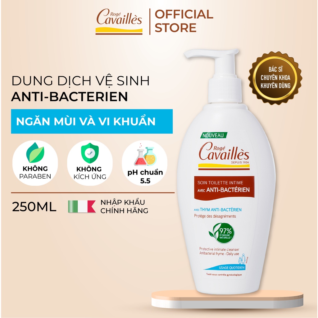 Dung dịch vệ sinh phụ nữ Roge Cavailles - Ngăn Mùi Và Vi Khuẩn - Số 1 tại Pháp - 250ml