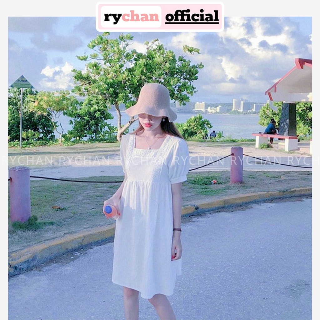Đầm Xòe Babydoll Cổ Vuông Màu Trắng Dễ Thương, Đầm Form Xòe Rộng Cute [Hàng 2 lớp ảnh thật cuối] - DX9958