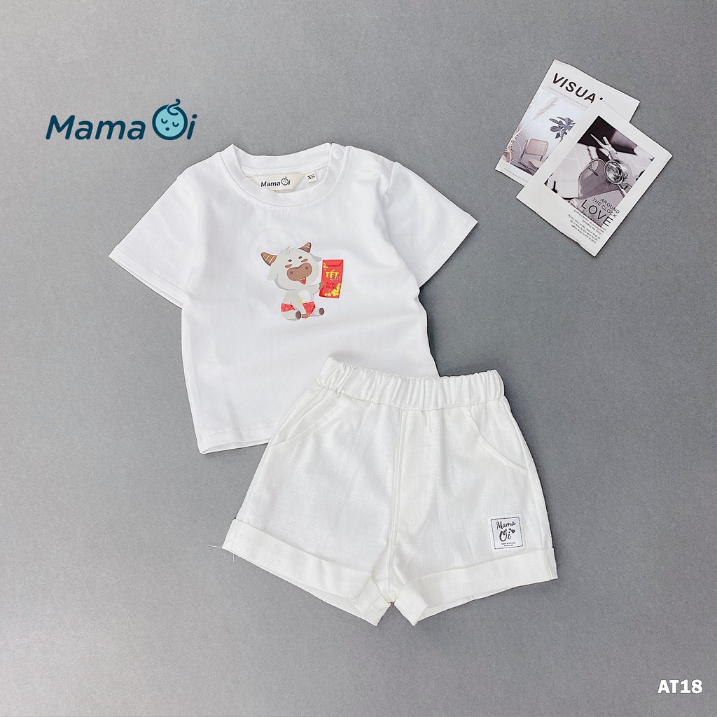 AT18 Áo thun màu trắng in hình con trâu 2020 bền đẹp không bong tróc 0-3 tuổi của Mama Ơi-Thời trang cho bé
