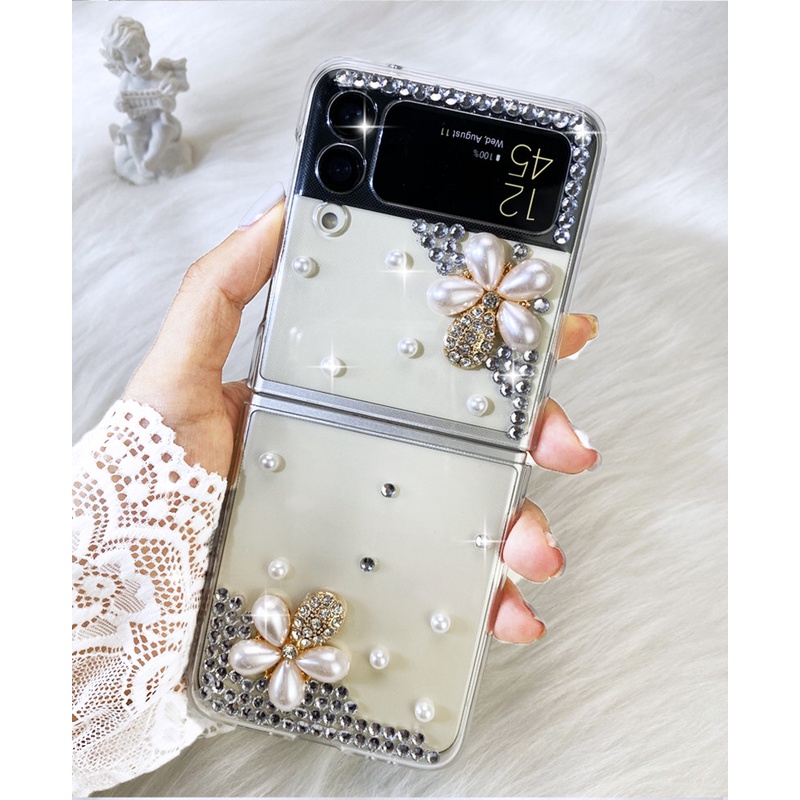 Sang Trọng Ốp Điện Thoại Trong Suốt Đính Kim Cương Giả Lấp Lánh Cho samsung galaxy z flip 3 zflip 4 zflip5 5g