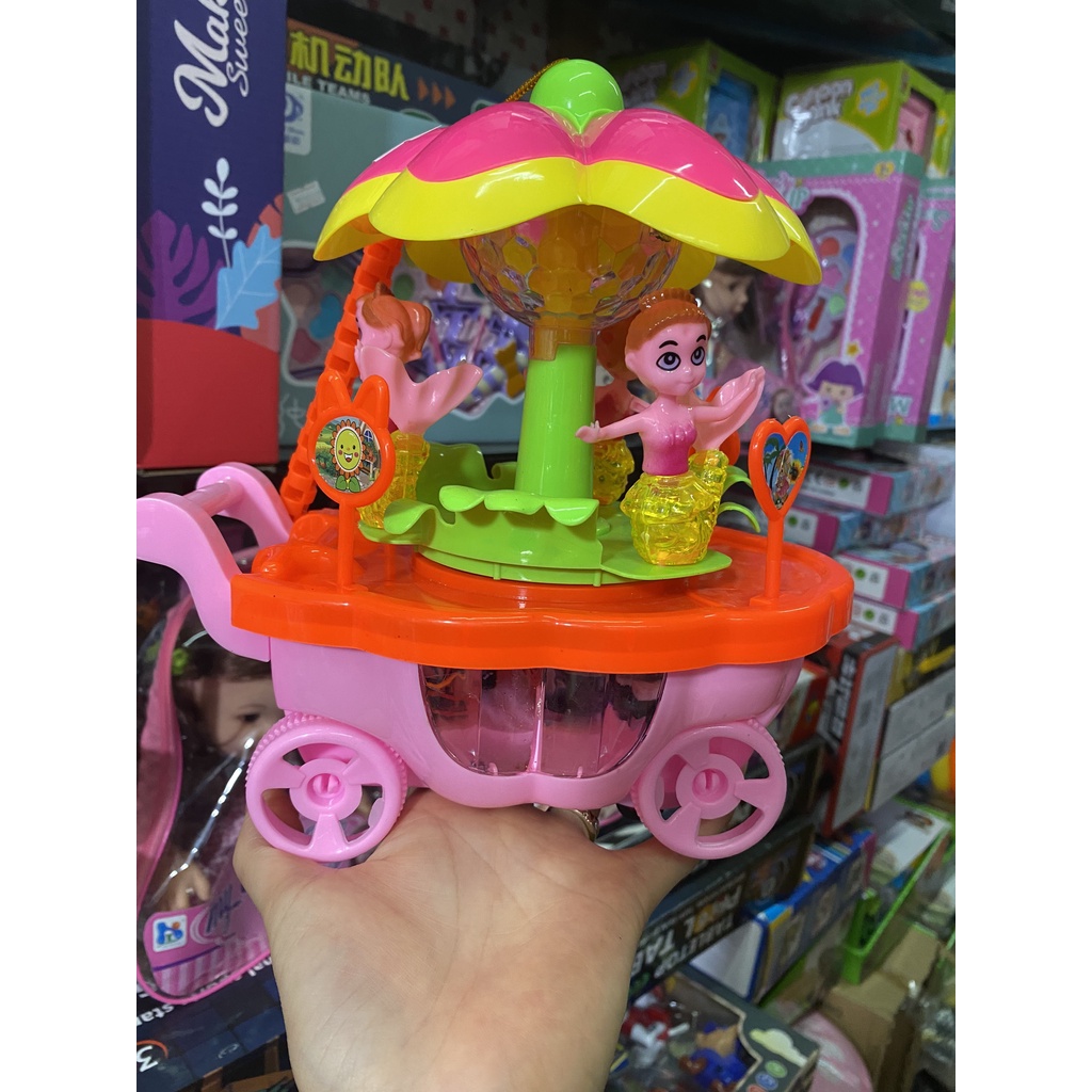 Đồ chơi lồng đèn trung thu cho bé gái đèn lồng xe kem chở nàng tiên cá có đèn phát nhạc và di chuyển