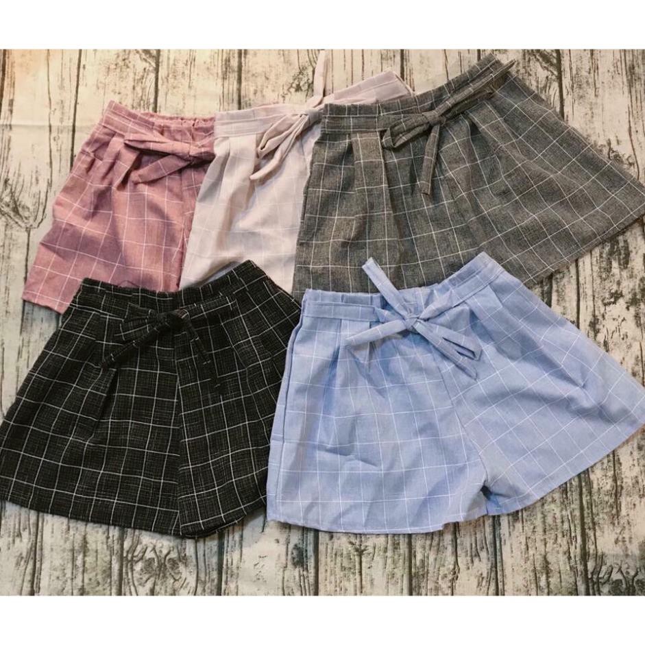 Quần đùi nữ ống rộng kẻ ô to thời trang ་ | BigBuy360 - bigbuy360.vn