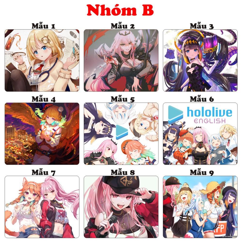 <18 mẫu>Lót chuột máy tính Anime game Hololive Gawr Gura kích cỡ bàn di chuột lớn 20x24cm chất liệu mouse pad cao su